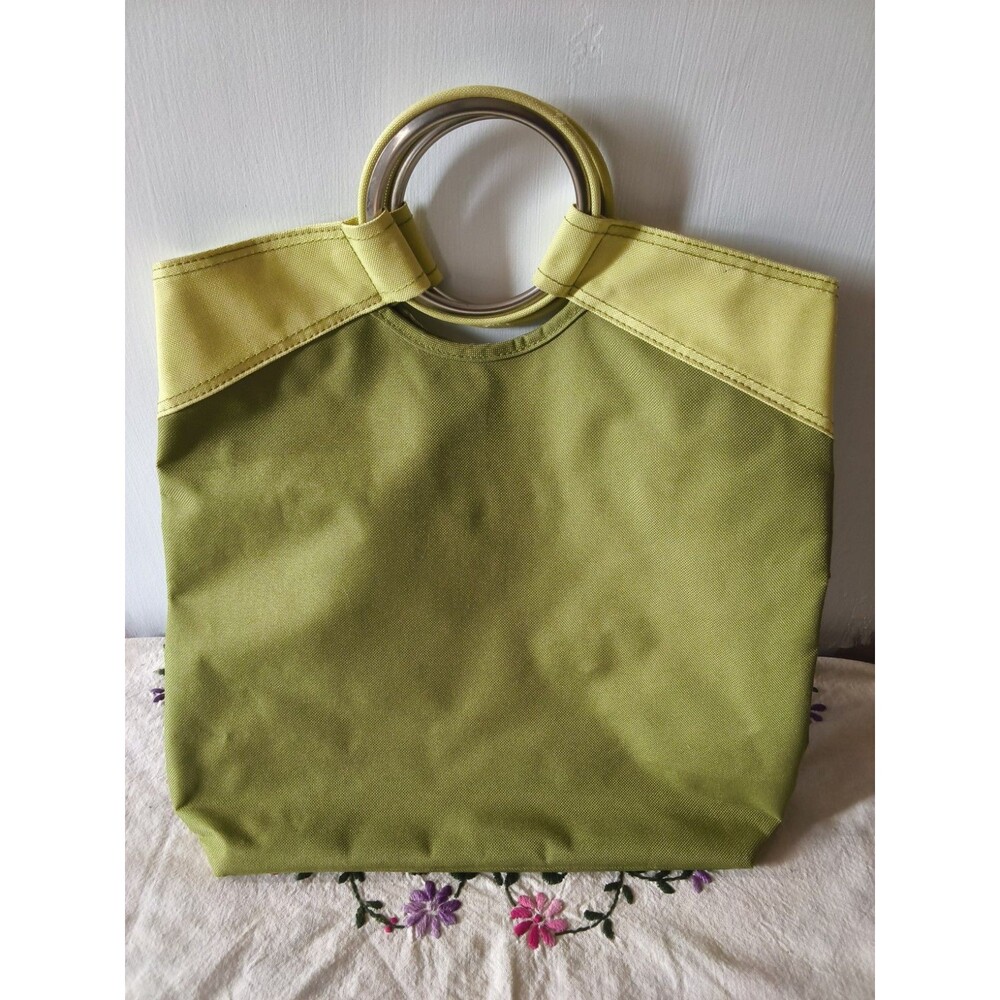 Soren Canvas Gold Tone Ring Tote Bag VTG Y2K Kitchy Beach Vacation Lime Green